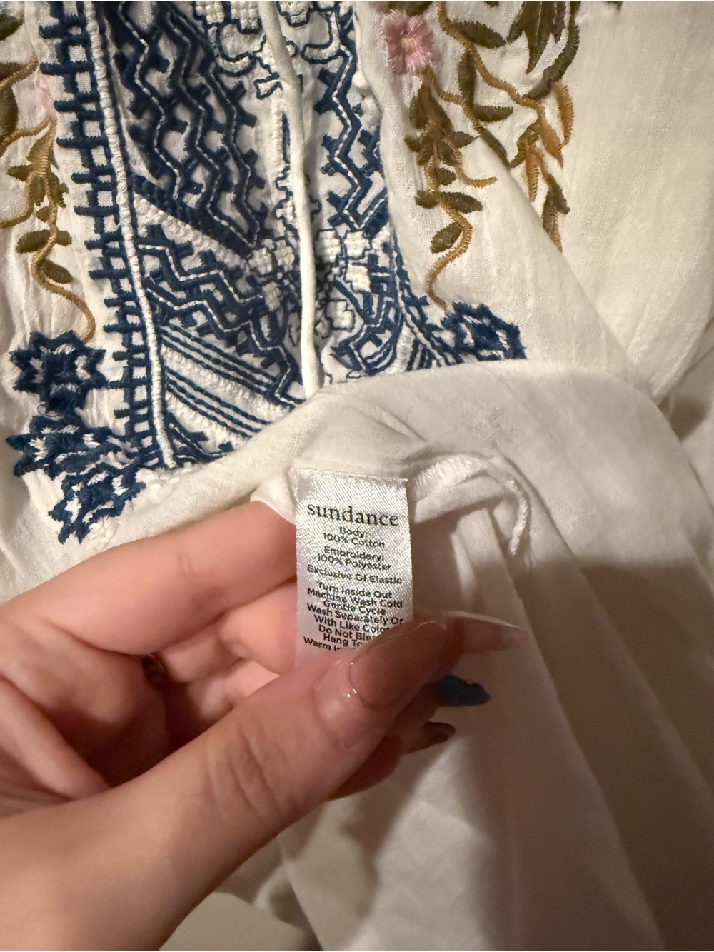 Sundance Women's size xl boho White Embroidered Peasant Blouse Floral cotton - Picture 3 of 4